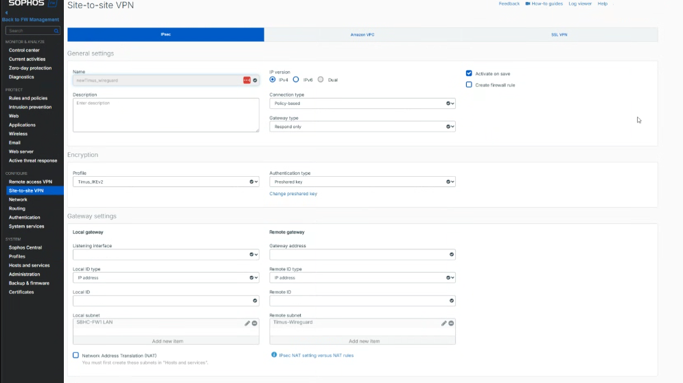 Site-to-Site VPN Connection Setup