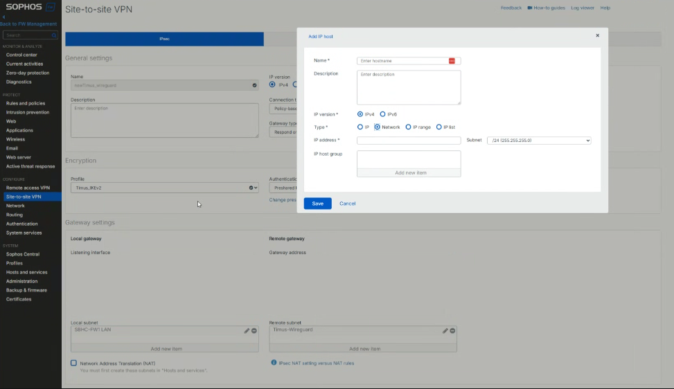 Subnet Creation for Sophos and Timus LAN