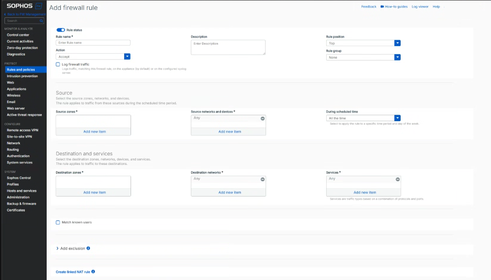 Firewall Rules Page in Sophos Firewall