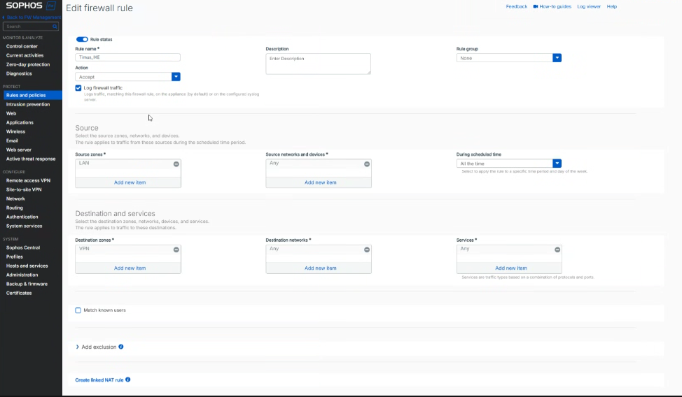 Outbound VPN Traffic Rule Configuration in Sophos Firewall