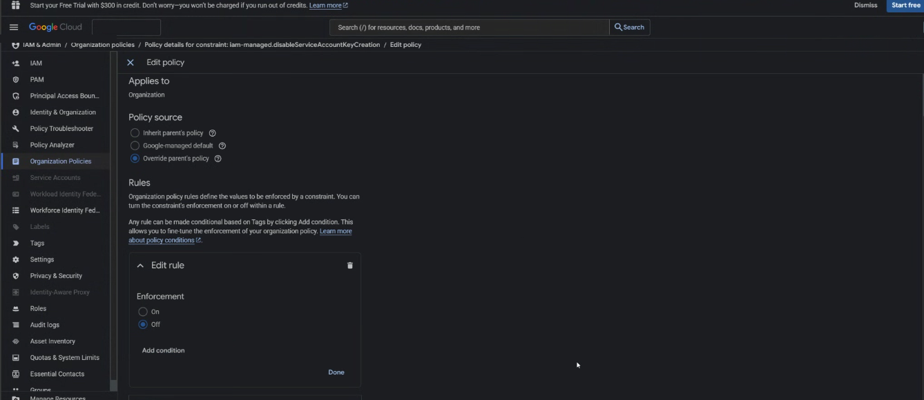 Successful JSON key creation