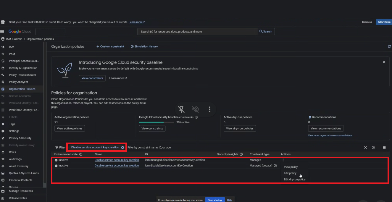 Disable policy enforcement